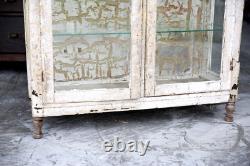 Antique Medical Cabinet Wood Glass Display Case Vintage apothecary Chippy white