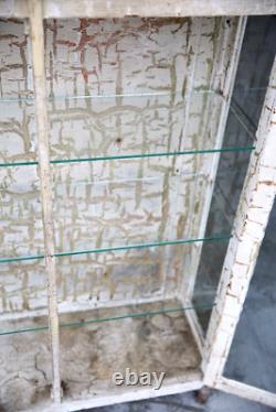 Antique Medical Cabinet Wood Glass Display Case Vintage apothecary Chippy white