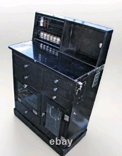 Antique Medical Podiatry Dental Metal Glass Cabinet with Bottles Electric Bosworth