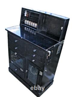 Antique Medical Podiatry Dental Metal Glass Cabinet with Bottles Electric Bosworth