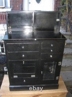 Antique Medical Podiatry Dental Metal Glass Cabinet with Bottles Electric Bosworth