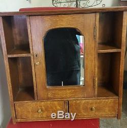 Antique Men's Oak Barbers Shaving Cabinet Mirror, Medicine Cabinet