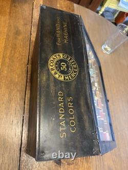 Antique Metal JP Coats Counter Top Spool / Thread Cabinet W 70+ Wood Spools