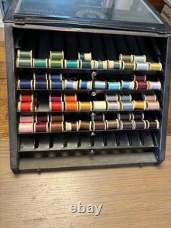 Antique Metal JP Coats Counter Top Spool / Thread Cabinet W 70+ Wood Spools