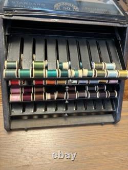 Antique Metal JP Coats Counter Top Spool / Thread Cabinet W 70+ Wood Spools