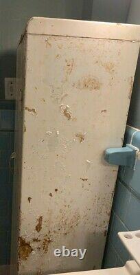 Antique Metal Tall Cabinet, bathroom, utility cabinet, cupboard, shelves altered