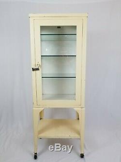 Antique Metal and Glass Medical Dental Apothecary Cabinet on Casters Art Deco