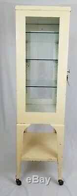 Antique Metal and Glass Medical Dental Apothecary Cabinet on Casters Art Deco