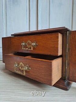 Antique Miniature Cabinet, Ghotic Reval Bank Of Drawers, Collectors Drawers