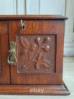 Antique Miniature Cabinet, Ghotic Reval Bank Of Drawers, Collectors Drawers