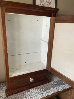 Antique Mirrored Apothecary Cabinet Wavy Glass Door + Drawer c. 1900