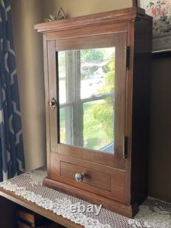 Antique Mirrored Apothecary Cabinet Wavy Glass Door + Drawer c. 1900