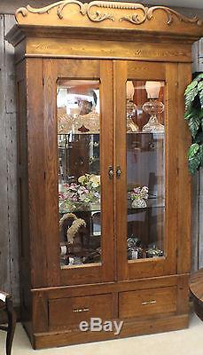 Antique Mission Oak and Glass China Cabinet