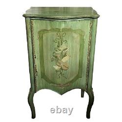 Antique Music Cabinet 20th C Green Turquoise Hand Painted