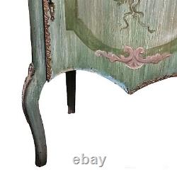 Antique Music Cabinet 20th C Green Turquoise Hand Painted