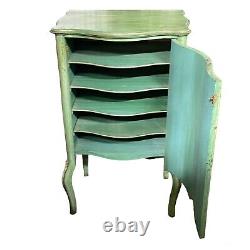 Antique Music Cabinet 20th C Green Turquoise Hand Painted