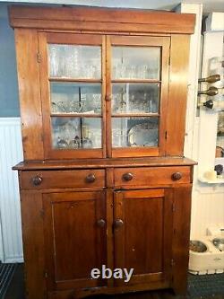 Antique New England-Pine /cherry Step Back Cupboard Primitive Farm House