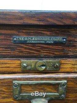 Antique O. M. Edwards Oak 6 pc Stacked Flat File, Card Catalog w. Base & Cornice