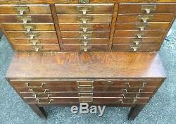 Antique O. M. Edwards Oak 6 pc Stacked Flat File, Card Catalog w. Base & Cornice