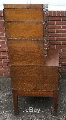 Antique O. M. Edwards Oak 6 pc Stacked Flat File, Card Catalog w. Base & Cornice