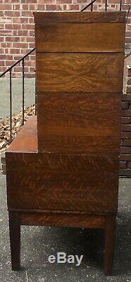 Antique O. M. Edwards Oak 6 pc Stacked Flat File, Card Catalog w. Base & Cornice