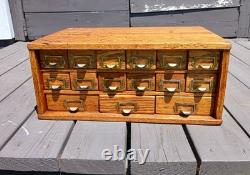 Antique Oak 15 Drawer Counter Top Store Hardware Cabinet 1900s Era