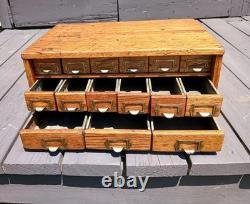 Antique Oak 15 Drawer Counter Top Store Hardware Cabinet 1900s Era
