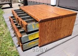 Antique Oak 15 Drawer Counter Top Store Hardware Cabinet 1900s Era