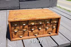 Antique Oak 15 Drawer Counter Top Store Hardware Cabinet 1900s Era