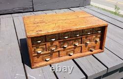 Antique Oak 15 Drawer Counter Top Store Hardware Cabinet 1900s Era