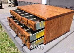 Antique Oak 15 Drawer Counter Top Store Hardware Cabinet 1900s Era