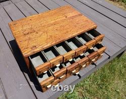 Antique Oak 15 Drawer Counter Top Store Hardware Cabinet 1900s Era