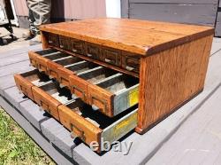 Antique Oak 15 Drawer Counter Top Store Hardware Cabinet 1900s Era