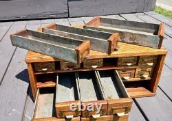 Antique Oak 15 Drawer Counter Top Store Hardware Cabinet 1900s Era