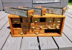 Antique Oak 15 Drawer Counter Top Store Hardware Cabinet 1900s Era