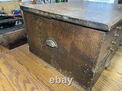 Antique Oak 1800s Post Office Stamp Money Cabinet Solid Oak Original Keys Lock