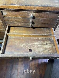 Antique Oak 1800s Post Office Stamp Money Cabinet Solid Oak Original Keys Lock