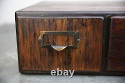 Antique Oak 2 Drawer LIbrary Card Catalog File Desk wood Cabinet Japanned handle