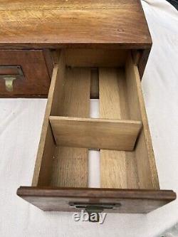 Antique Oak 2 Drawer Library Card Cabinet Dovetailed Spring Mechanism 14.7x15.25