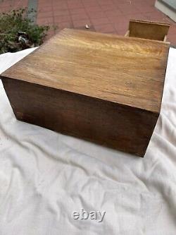 Antique Oak 2 Drawer Library Card Cabinet Dovetailed Spring Mechanism 14.7x15.25