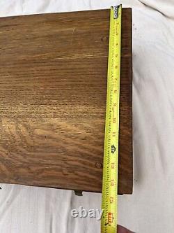 Antique Oak 2 Drawer Library Card Cabinet Dovetailed Spring Mechanism 14.7x15.25