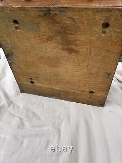 Antique Oak 2 Drawer Library Card Cabinet Dovetailed Spring Mechanism 14.7x15.25