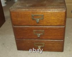 Antique Oak 3 Drawer HORIZONTAL File CABINET Desk wood Cabinet