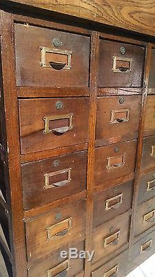 Antique Oak 36 drawer index library apothecary cabinet catalog tool 29 x 38