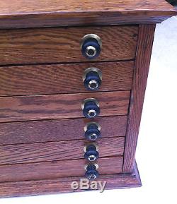 Antique Oak 6 Drawer Watchmaker's Spool Parts Jeweler's Jewelry Cabinet Chest