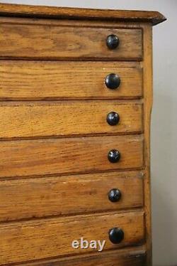 Antique Oak Apothecary Cabinet 10 Drawer industrial flat file wood map cabinet