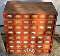 Antique Oak Apothecary Cabinet File General Store Hardware Library 48 Drawers