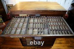 Antique Oak Apothecary Cabinet Flat File 25 Wood Drawers Storage letterpress