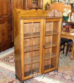 Antique Oak Arts & Crafts Bookcase / Display Cabinet Living Room Furniture