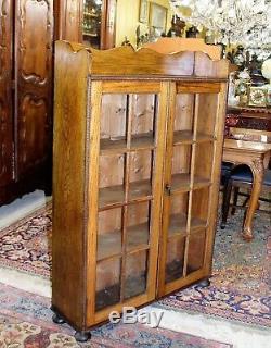 Antique Oak Arts & Crafts Bookcase / Display Cabinet Living Room Furniture